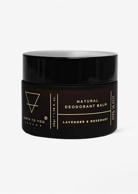 Black deodorant balm jar with branding on a white background