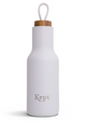 White water bottle with a wooden cap on a white background