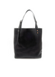 Black handbag with a strap on a white background