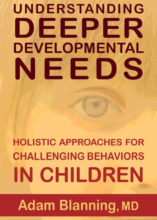 Book cover of 'Understanding Deeper Developmental Needs' by Adam Blanning, MD with a child's eye in the background.