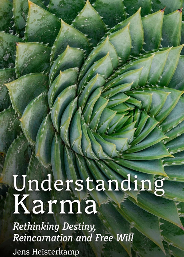 Book cover of 'Understanding Karma' with succulent plant background