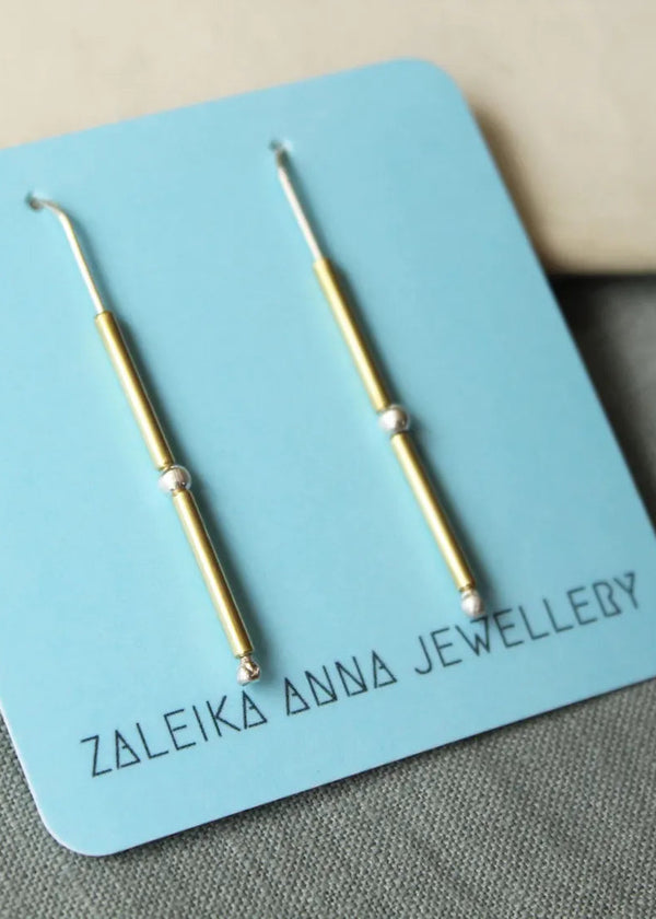 Pair of earrings on a blue card with 'Zaleika Anna Jewellery' branding.