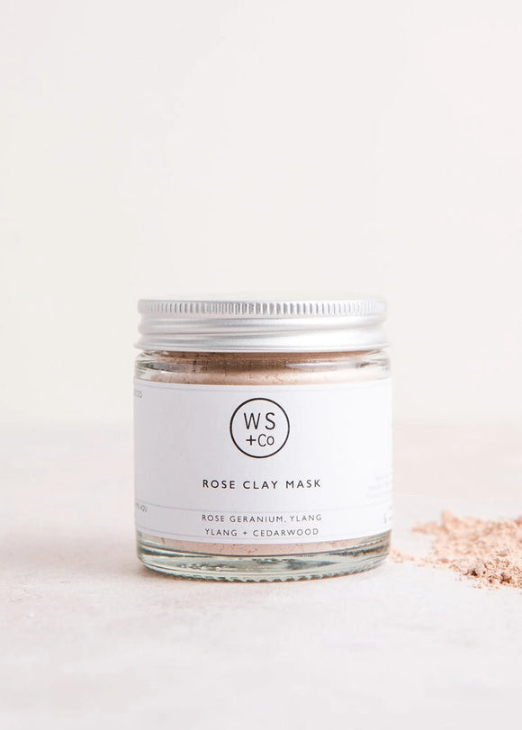 Jar of WS+Co Rose Clay Mask on a light background