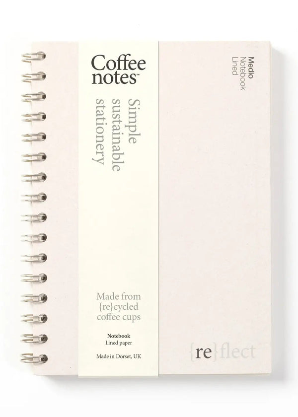 Sustainable notebook with 'Coffee notes' text on a white background