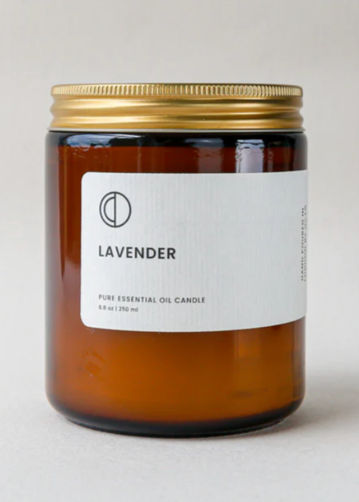 octo lavender scented candle in an amber glass jar