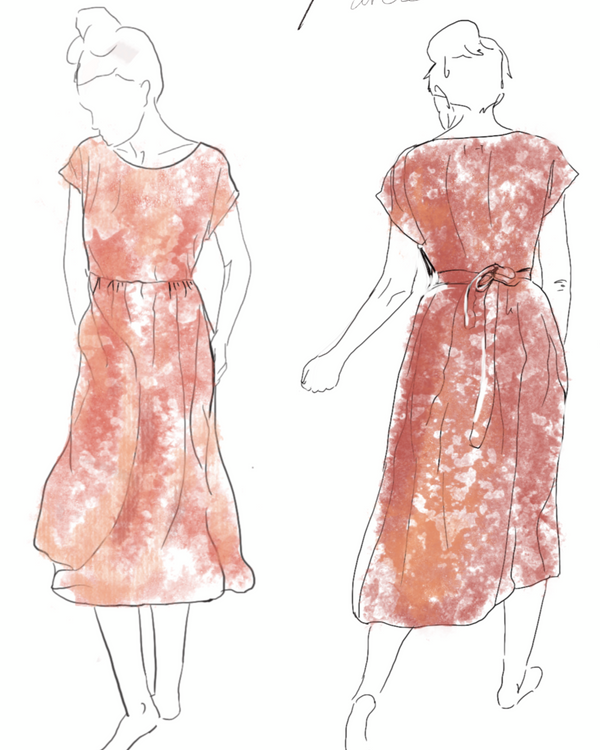 Illustration of a dress with a tie waist on a white background